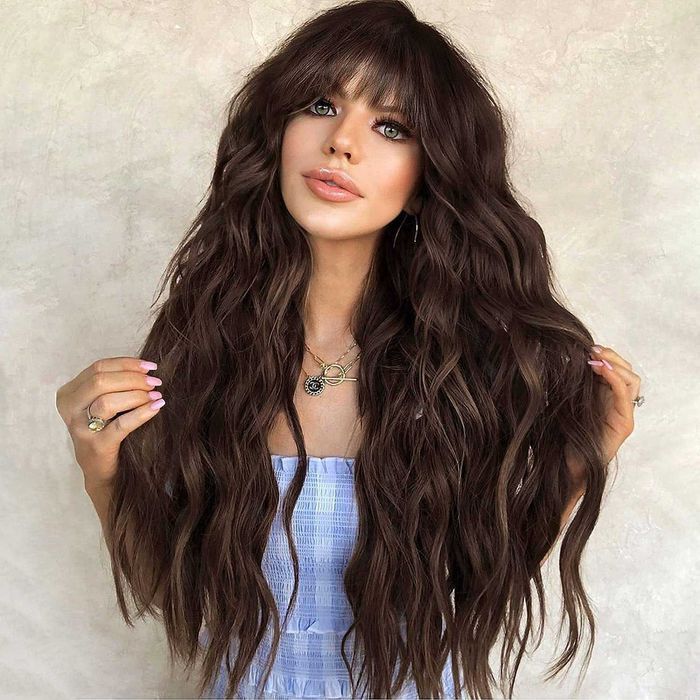 Peruca com franja 6 cores disponíveis cabelo natural longo 70 cm.