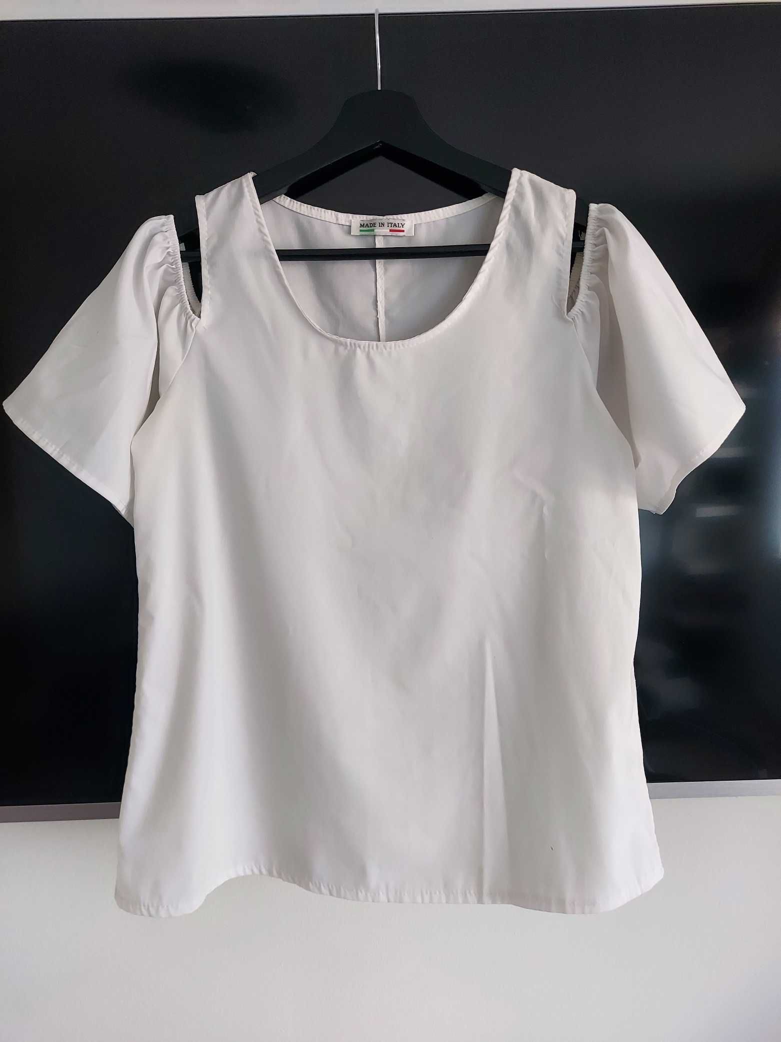 Biała bluzka z odkrytymi ramionami i krótkim rękawem (M)