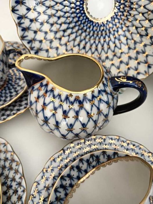 Porcelana Łomonosow mlecznik Siatka kobaltowa