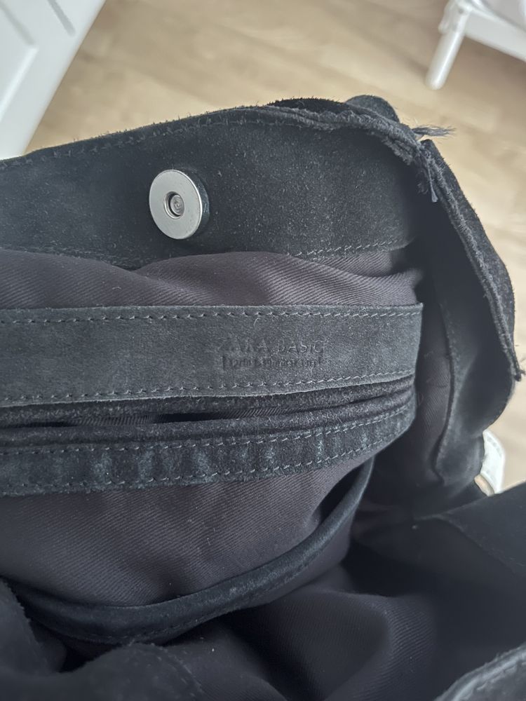 Zara suede/leather shopper bag torba skórzana A4