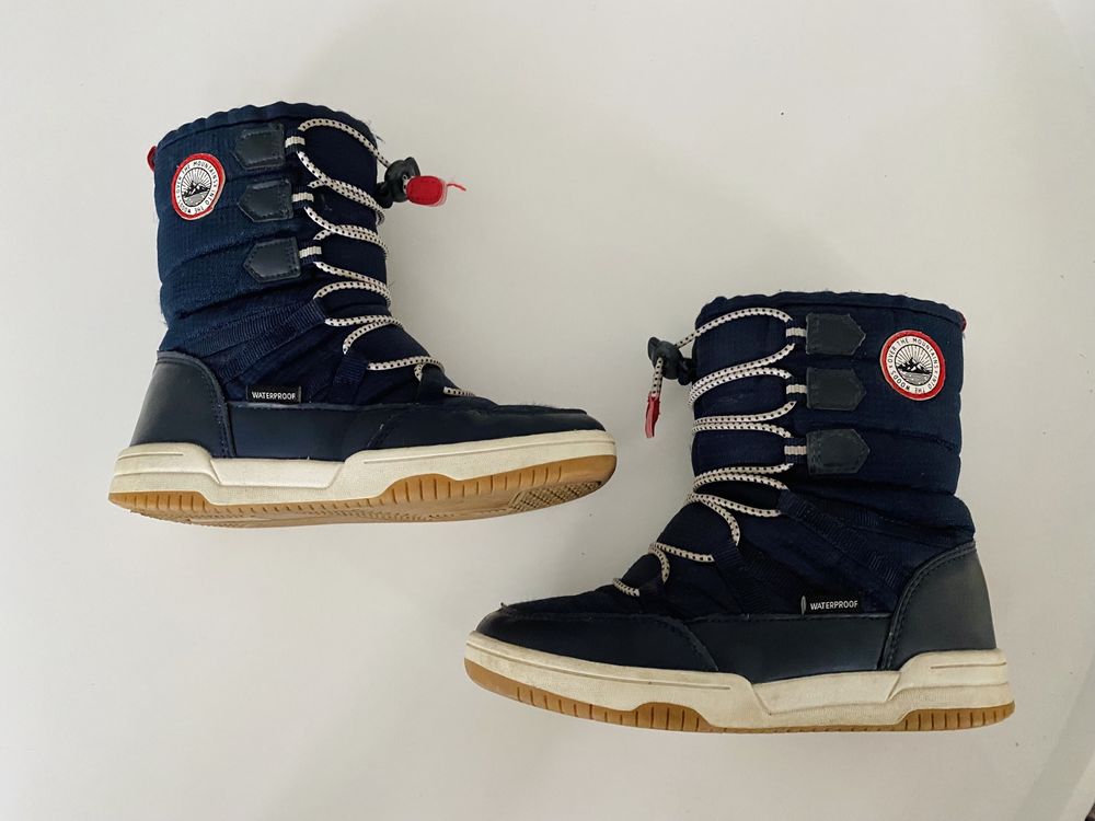 Buty na zimę śniegowce H&M 30 wodoodporne granatowe wysokie zciagane