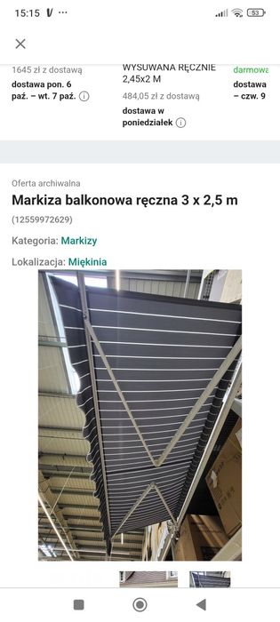 Markiza balkonowa tarasowa