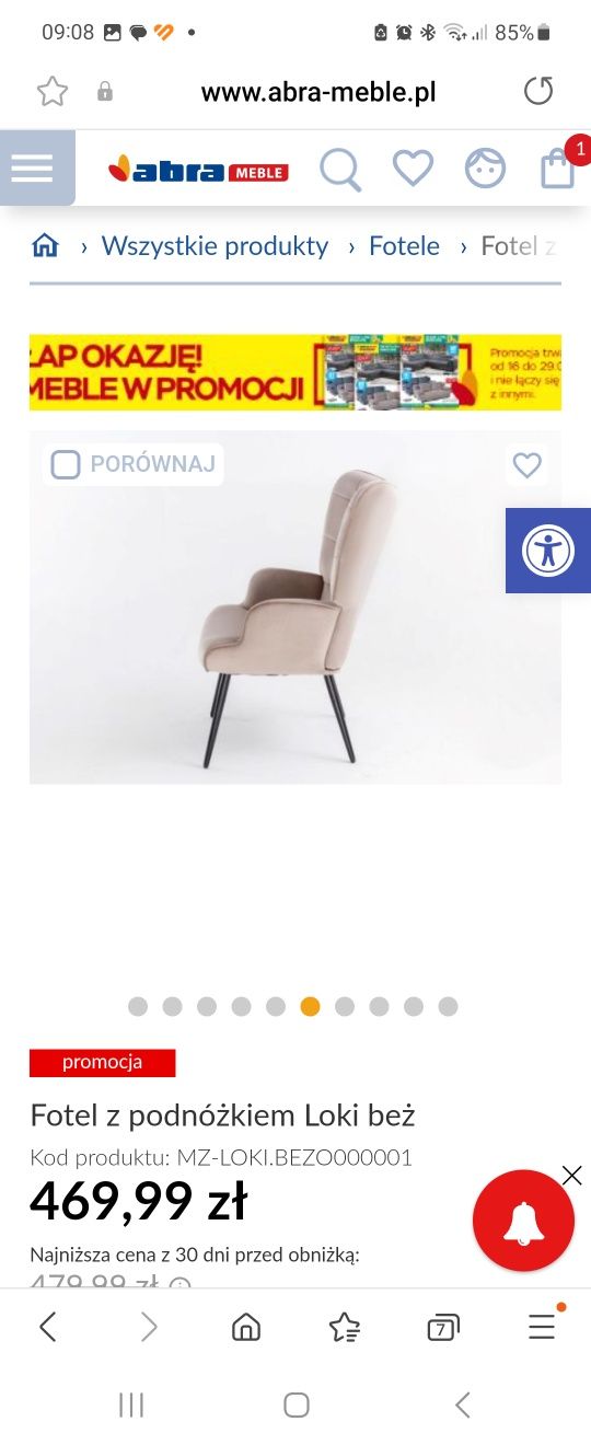 Sprzedam fotel z podnozkiem welur beż