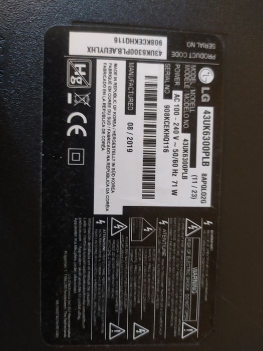 Платы телевизора  LG Модель LG 43UK6300PLB