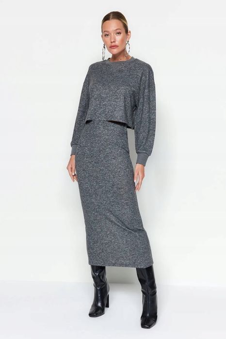 Trendyol 36 S Antracytowa Spódnica Materiałowa J23782