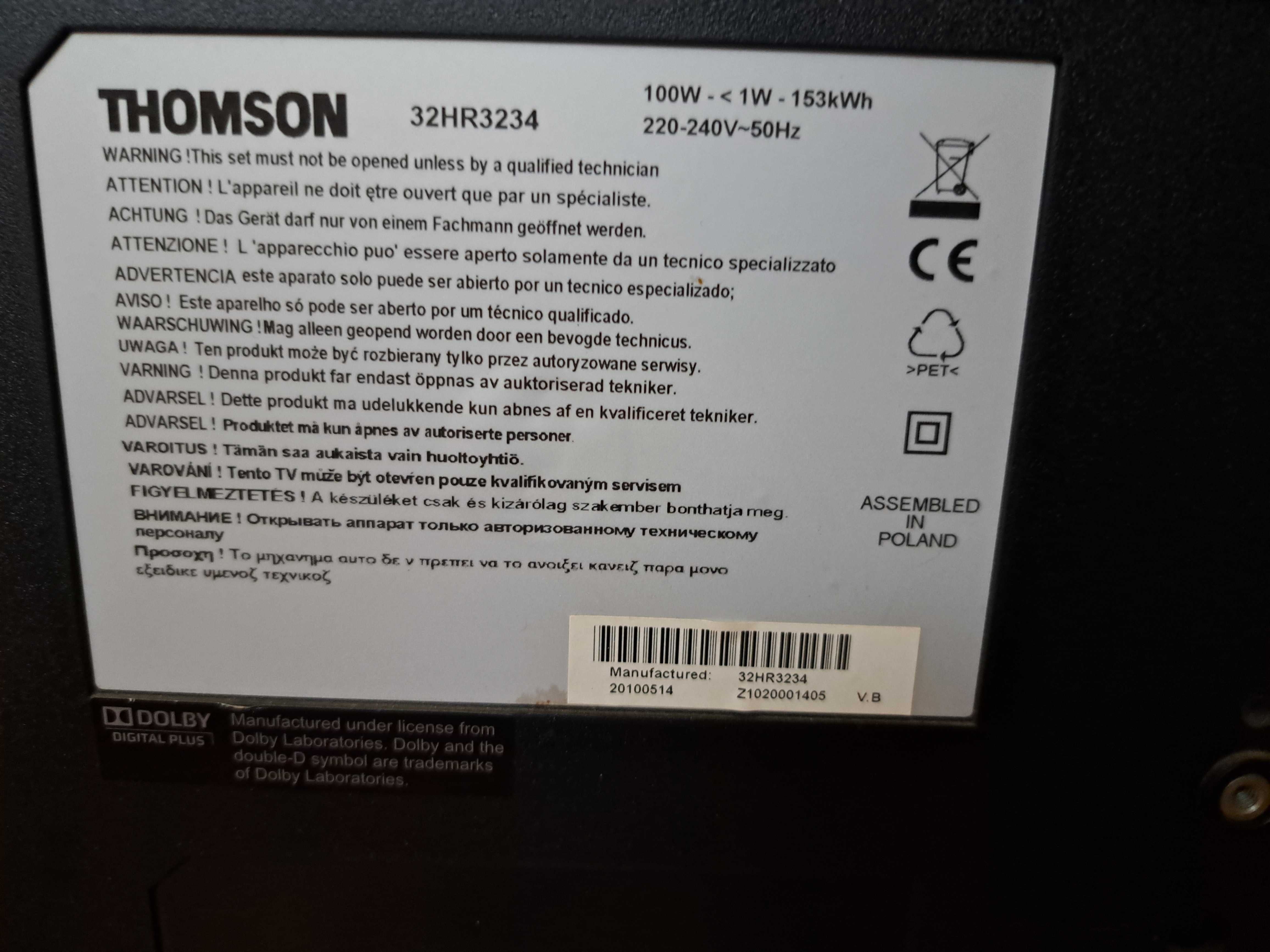 Tv Thomson 32HR3234 + pilot + podstawka 32" cale od Seniora