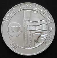 San Marino 1000 lirów 1986 - MŚ Meksyk - srebro - stan menniczy