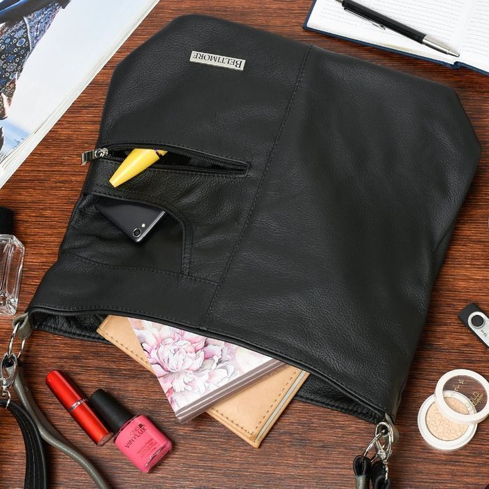 Czarno szara Torebka Skórzana listonoszka damska duża klasyczna H08