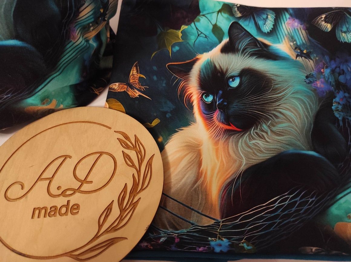 Komplet czapka komin Bawełniany Kot Majkun Maine Coon damski