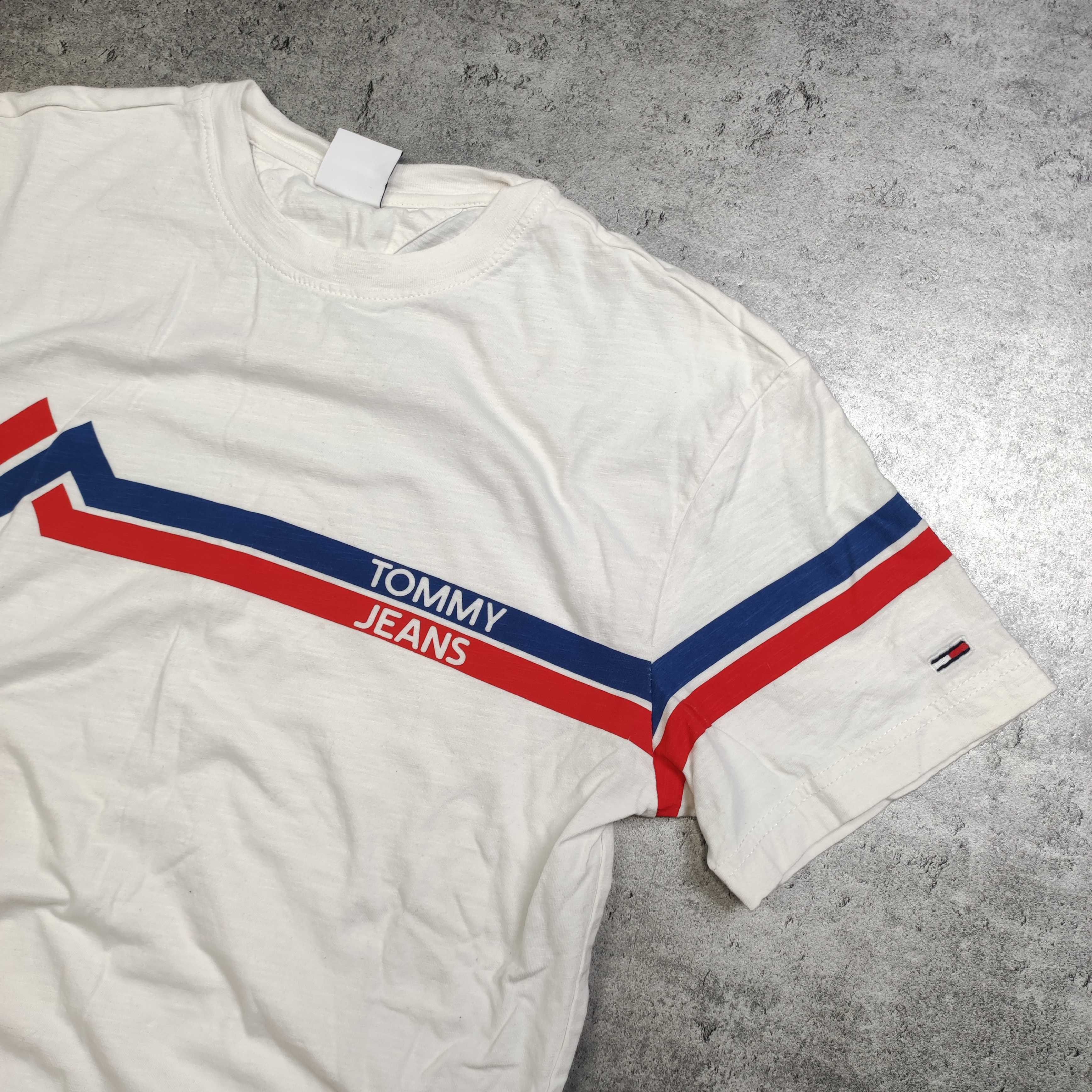 MĘSKA Koszulka Bawełna Biała Duże Logo Elegancka Tommy Hilfiger TH