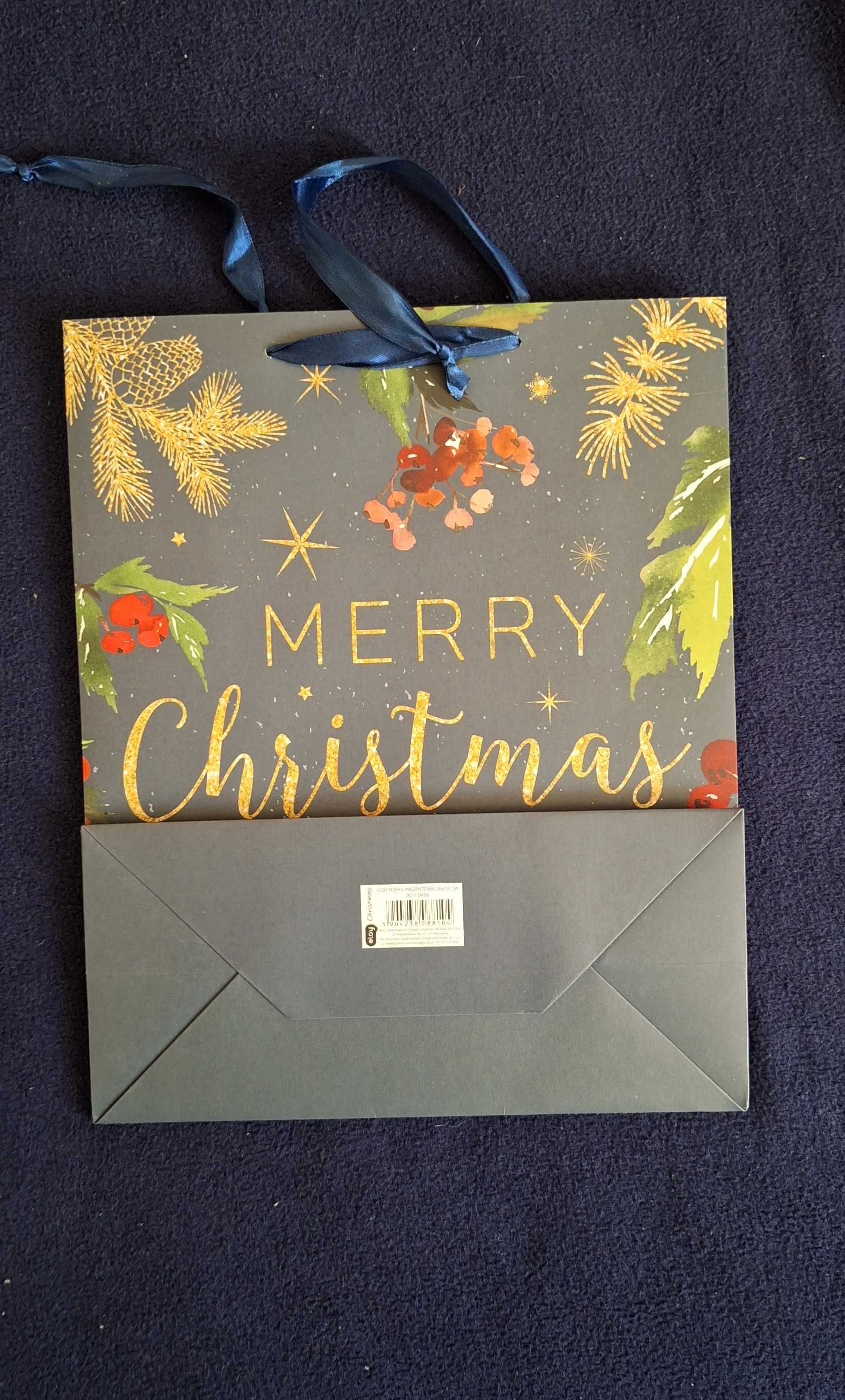 Pakiet 5 nowych papierowych torebek prezentowych świąteczne 26 x 32 cm