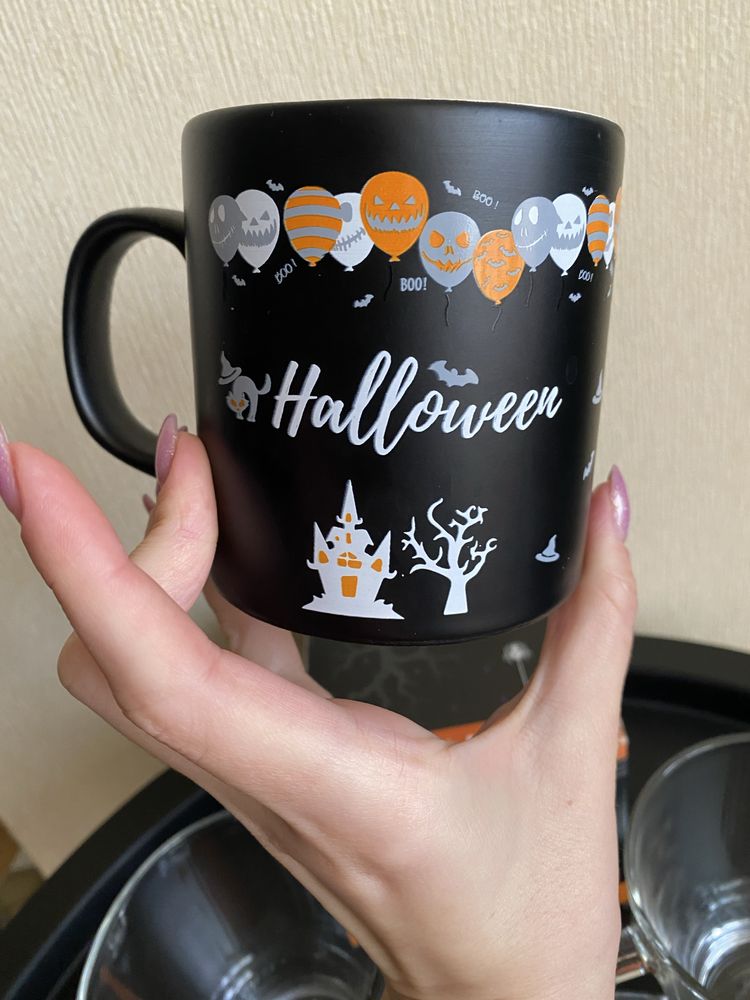 Набір з 3шт кружок хелловін скло кераміка halloween чашки комплект