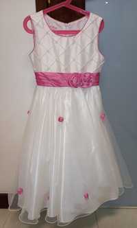 Śliczna sukienka śliczna 140 wesele chrzciny biała różowa