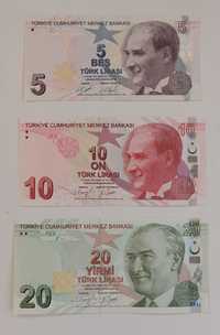 zestaw banknotów 5-20 lirasi  , Turcja  , 2009 , 3 szt