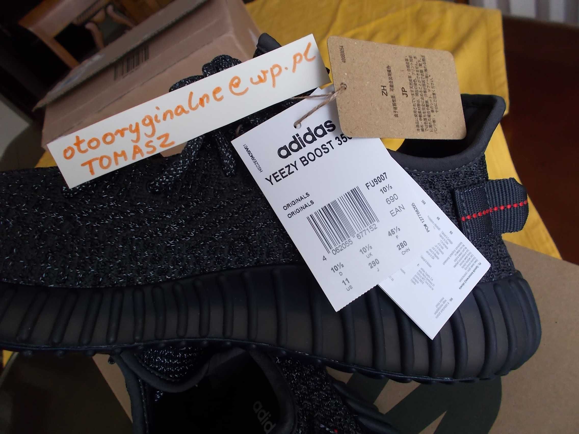 Eur 45 1/3-US 11) Adidas YEEZY Boost 350 V2 Black Reflective RF FU9007