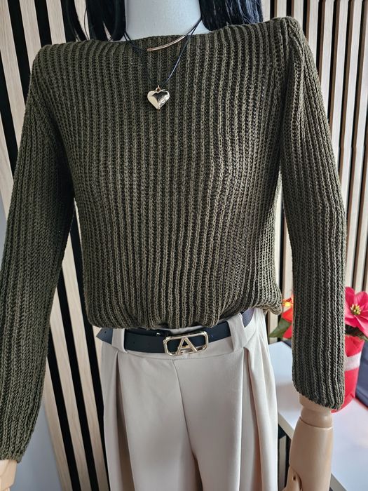 Sweter khaki Zara  Knit  zielony Old money klasyczny kapsułowy  ciepły