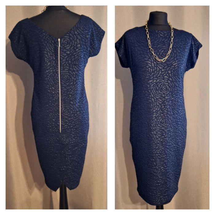 Elegancka granatowa sukienka L 40 XL 42 świąteczna uroczystość