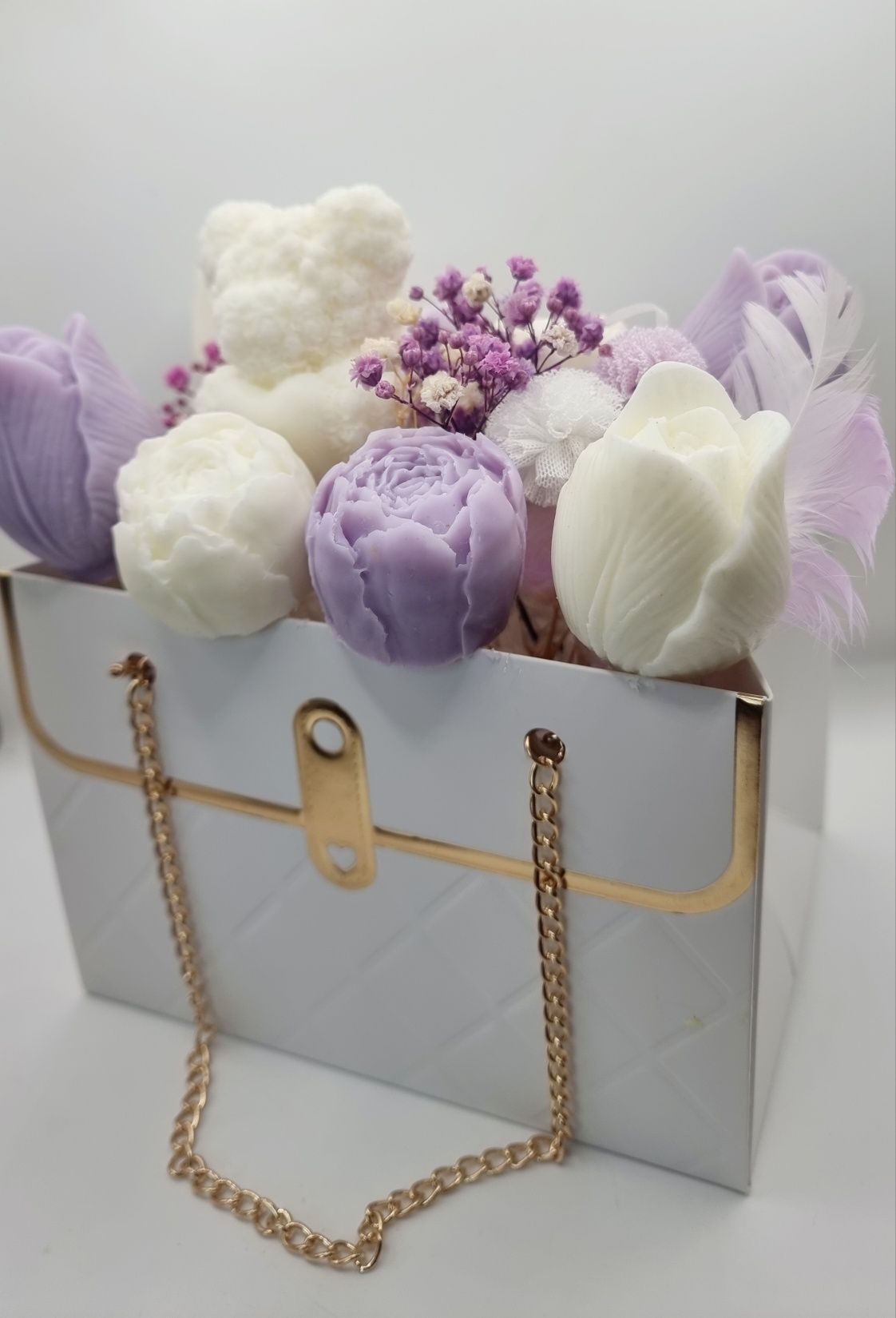 Flower Box elegancka torebka kwiaty z wosku sojowego prezent dekoracja