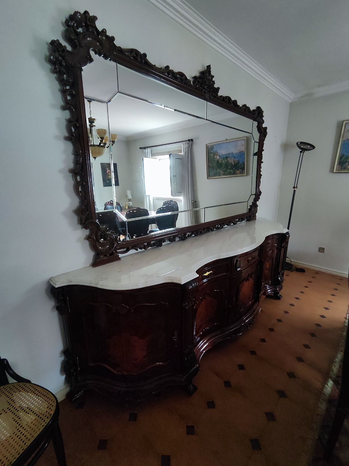 Espelho vintage enorme com madeira