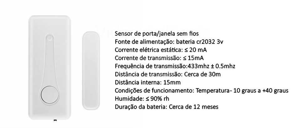 Sensor portas/janelas ‼️ Sem fios ‼️ RF 433MHz ‼️Compatível alarme GSM