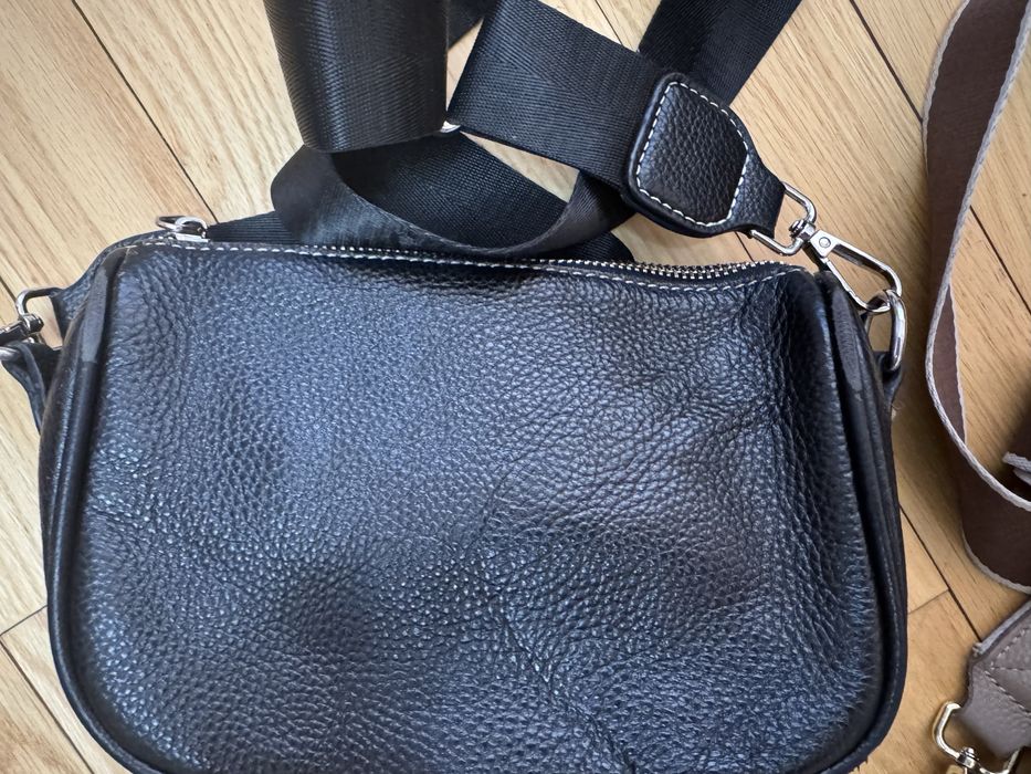 Сумка чорна бежева шкіряна жіноча braska крос боді