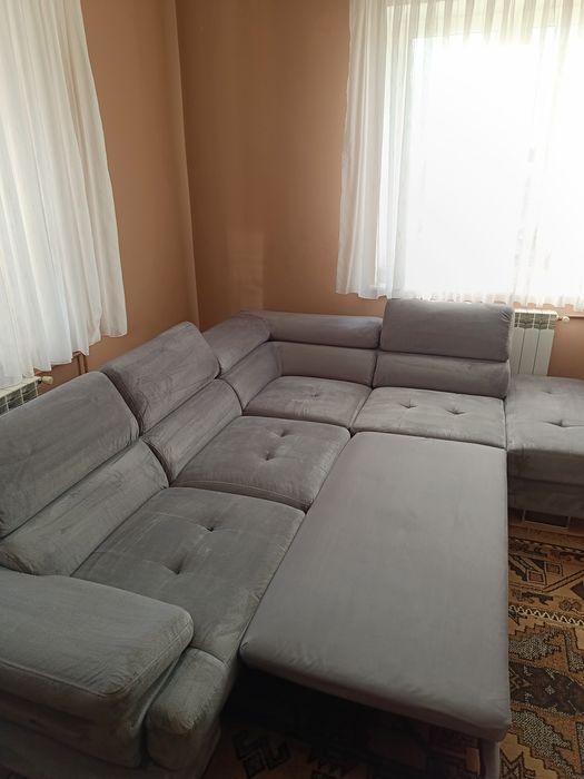 Narożnik z funkcją spania, bardzo ładny, szary Welurowy,transport