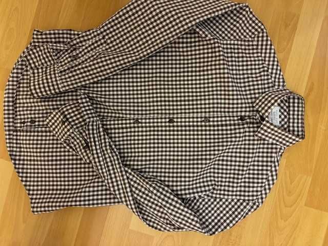 Koszula męska S Zara Slim Fit w kratkę brązowa bawełna z kołnierzykiem