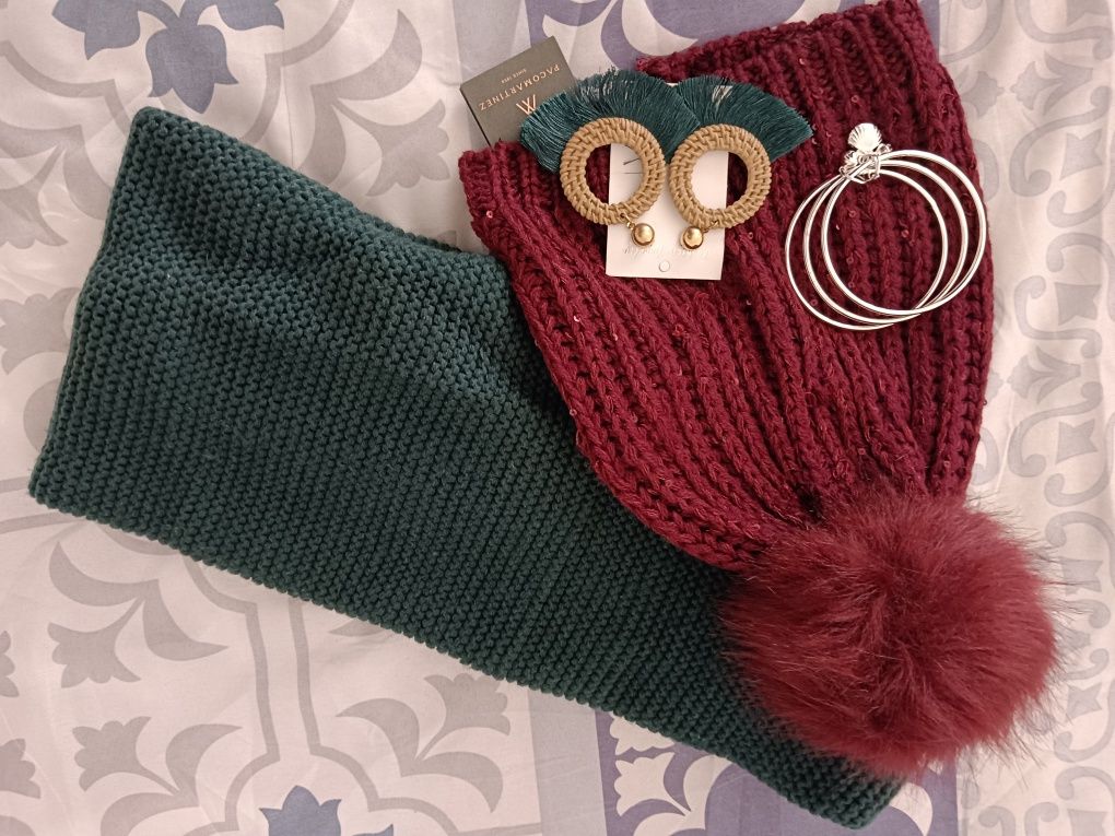 Look 4 em 1 gorro/gola/brincos/pulseira