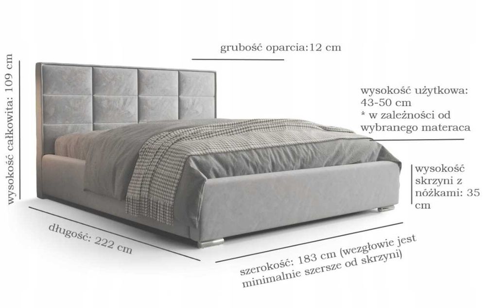 Łóżko Piękny Masywny Zagłówek 160x200 Stelaż KEJA + POJEMNIK + STELAŻ