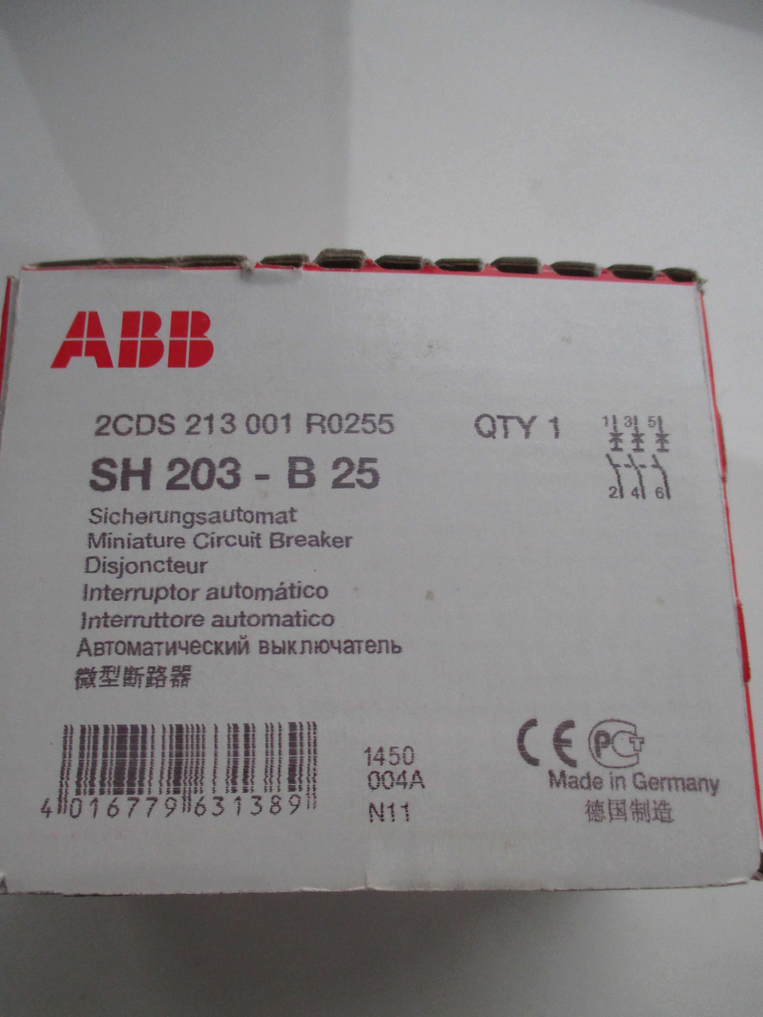 Автомат трехфазный ABB 25А  , 3 полюса  , ABB SH203-B25 .