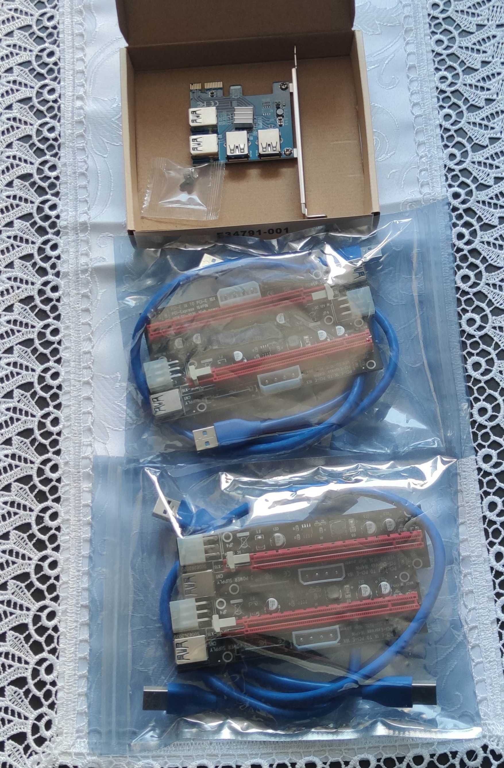 Rozdzielacz adapter  PCI-E/USB na 4 karty graf +4 risery+ 4 kable usb.