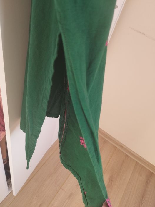 Tunika zielona indyjska kameez haft kwiaty Bollywood orient hippie