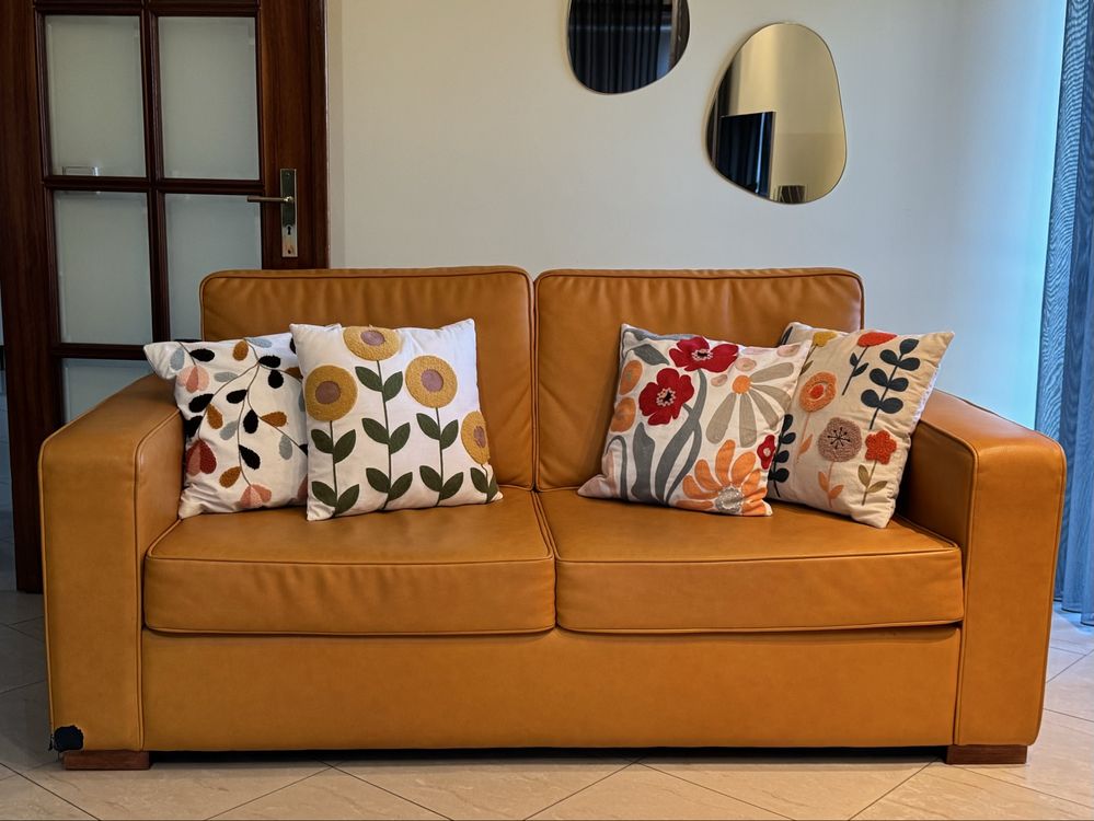 Sofá Cama De Pele Laranja
