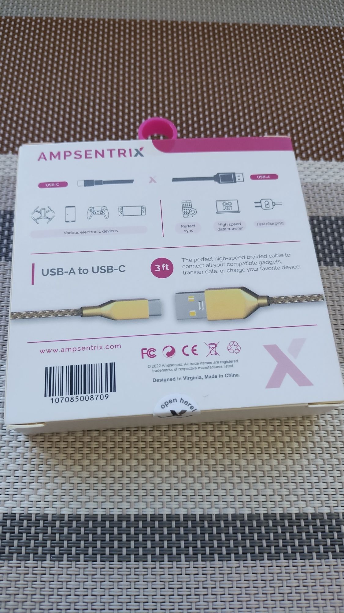 Кабель Ampsentrix 3ft USB-A to USB-C