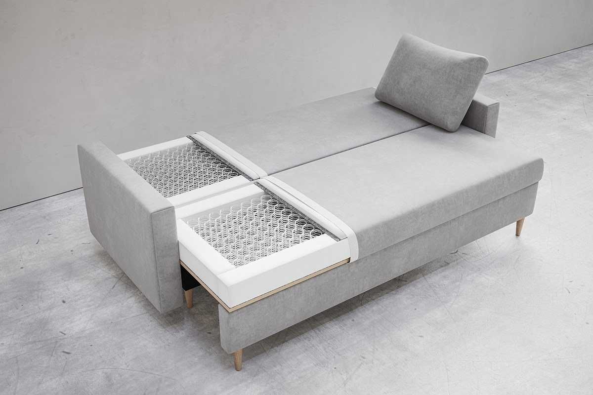 Sofa skandynawska 215 cm na drewnianych nóżkach z pojemnikiem Scandi