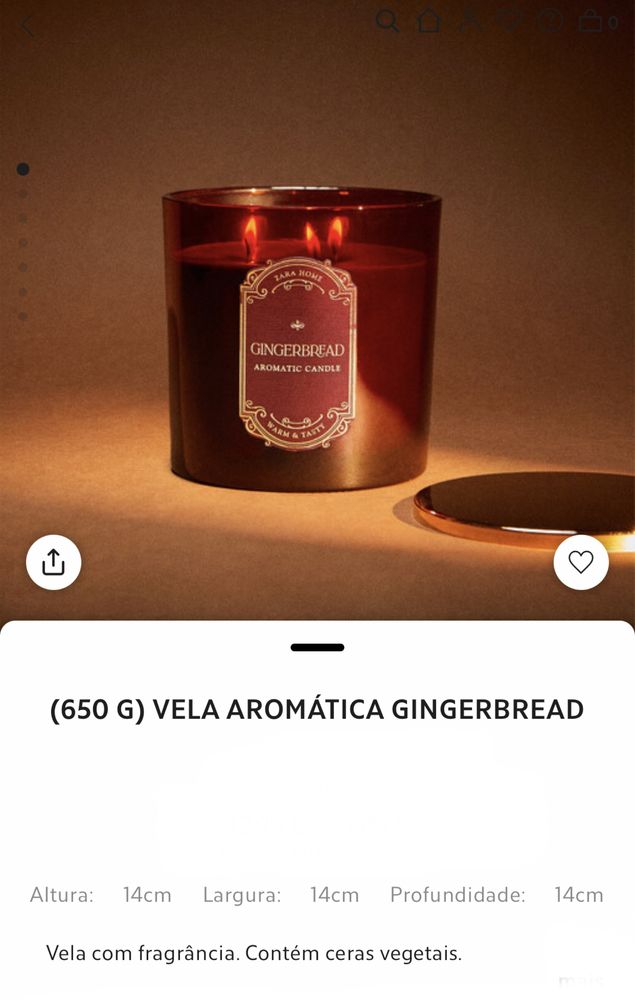 (650 G) Vela Aromática GINGERBREAD Zara Home NOVO