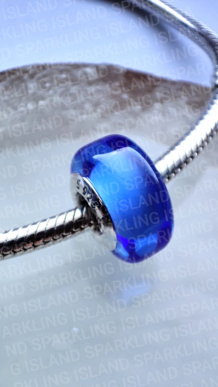 Charms zawieszka srebro 925 niebieskie szkło murano