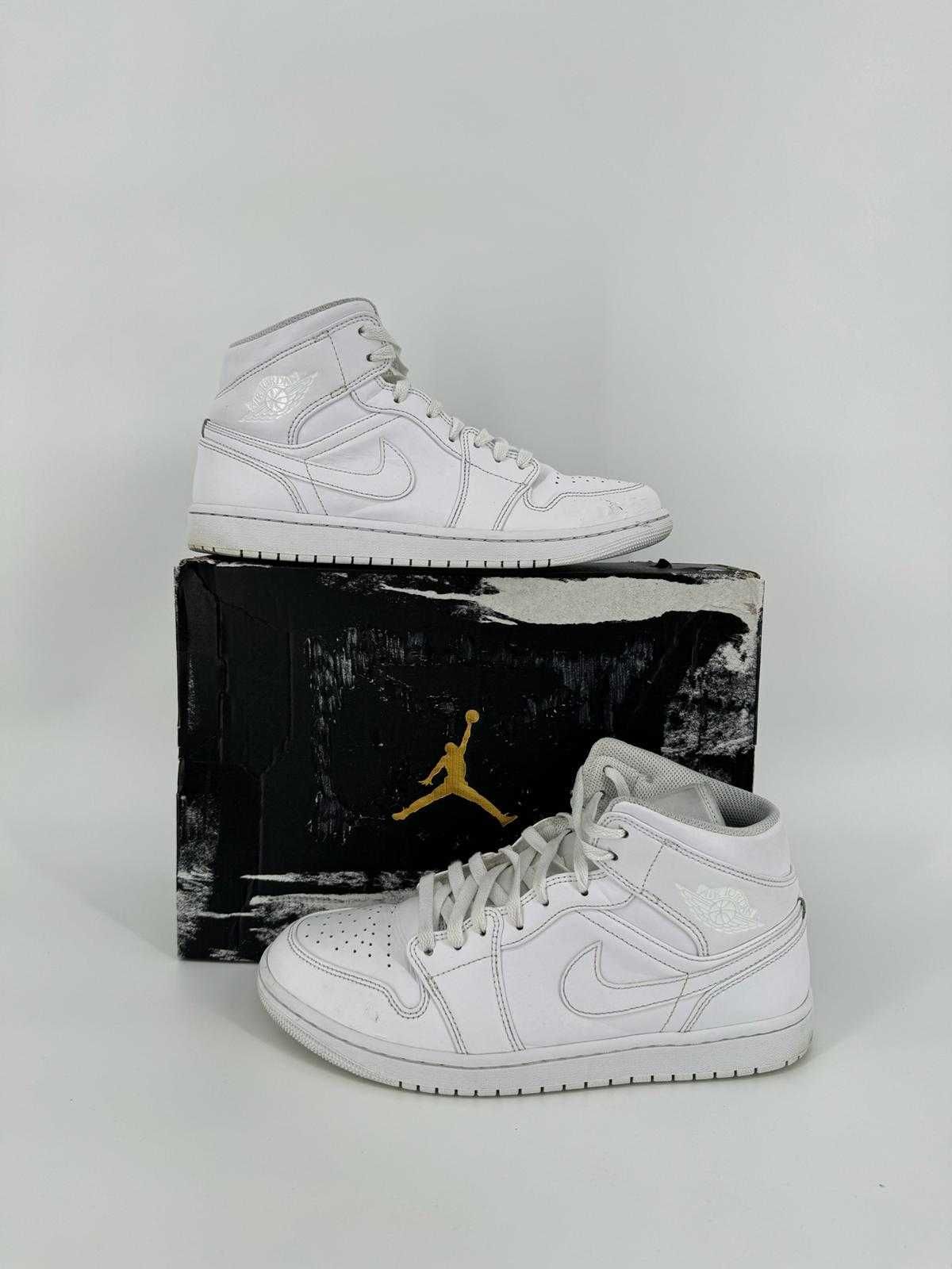 Air jordan 1 mid białe sneakersy męskie 44,5 na lato sportowe buty