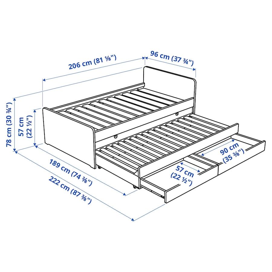 SLÄKT Estr cama c/cama-gavet+arrumação, branco, 90x200 cm