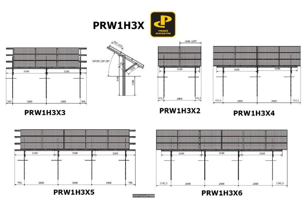 Konstrukcja pod panele fotowoltaiczne jednopodporowa PRW1H3x6