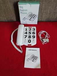 Telefon Stacjonarny Biały Duży dla Seniora przewodowy Duże przyciski
