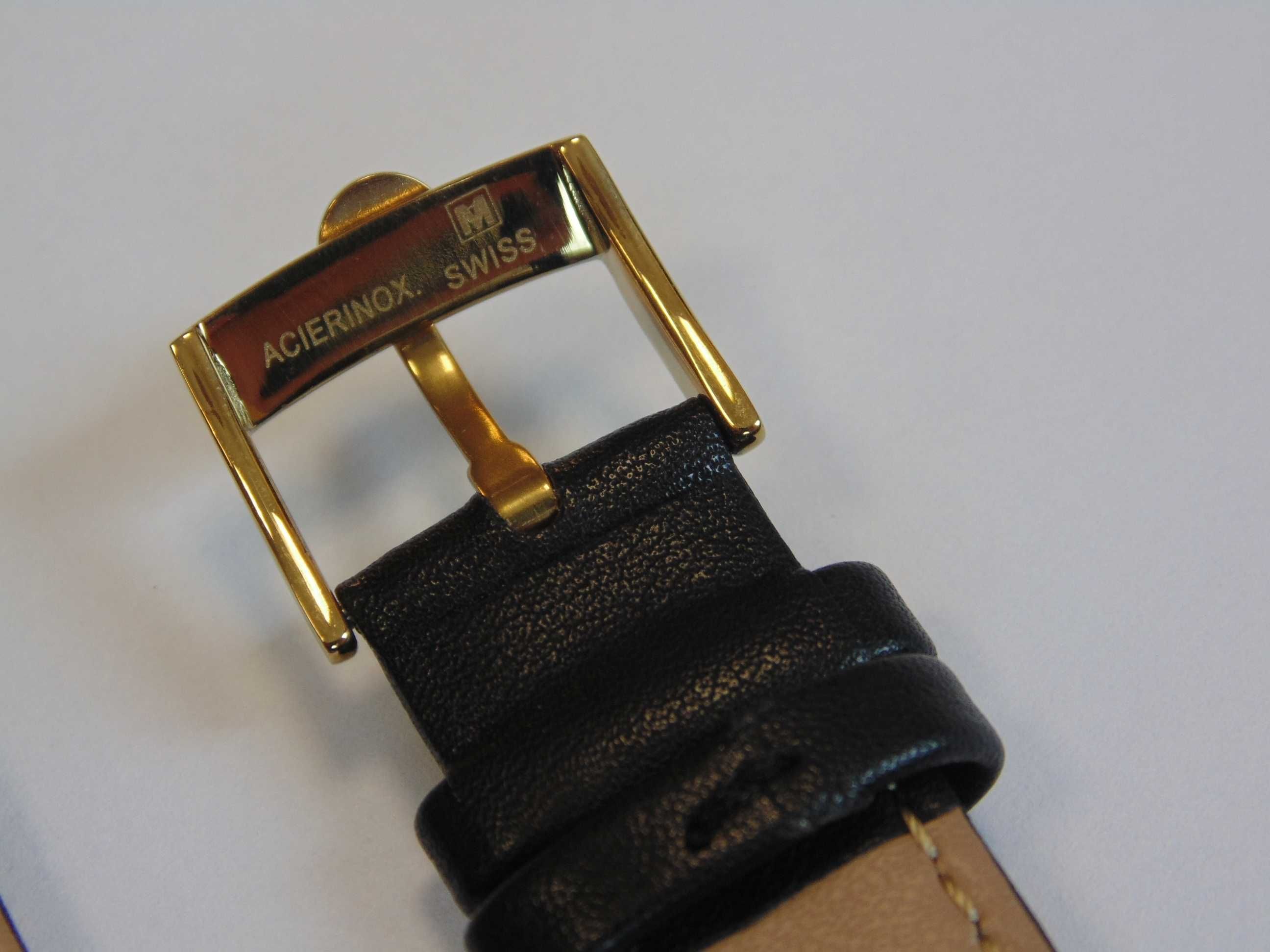 Gładki czarny pasek skórzany do zegarka Omega 18mm klamra złota srebrn