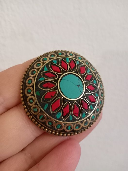 Перстень, каблучка. Натуральний камінь-бірюза, корали. Тібет, Непал.