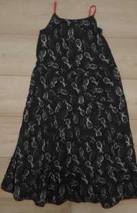Czarna zwiewna letnia sukienka w ananasy, M&S, roz. 122