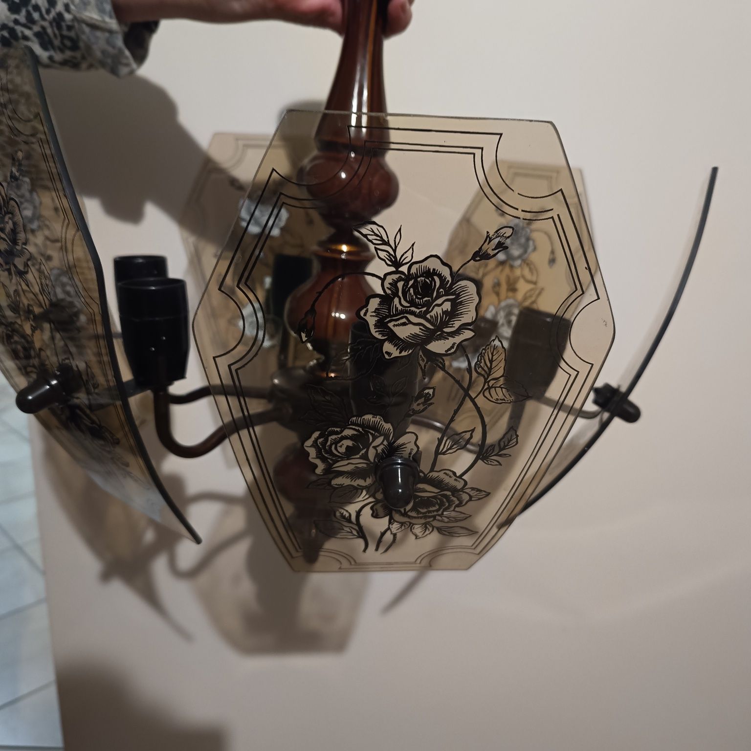 Lampa żyrandol PRL kwiatki