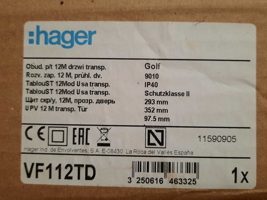 Щит розподільний на 12 модулів VF112TD Hager Golf