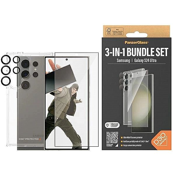 Zestaw PanzerGlass Bundle 3in1 etui przezroczyste + folia + osłona apa