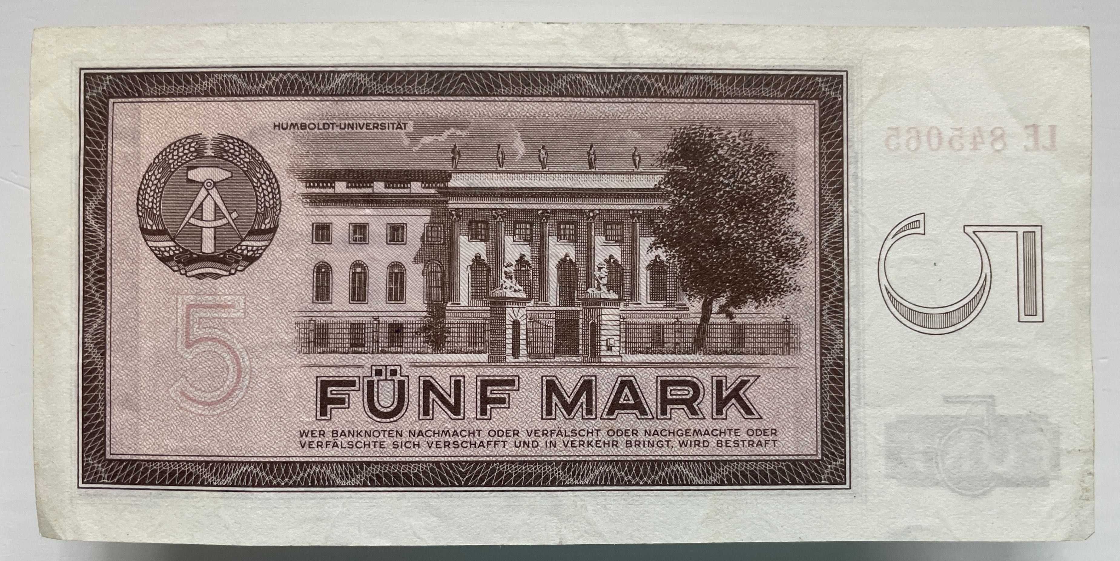 banknot FUNF MARK DDR 1964 - 5 marek - seria: LE
