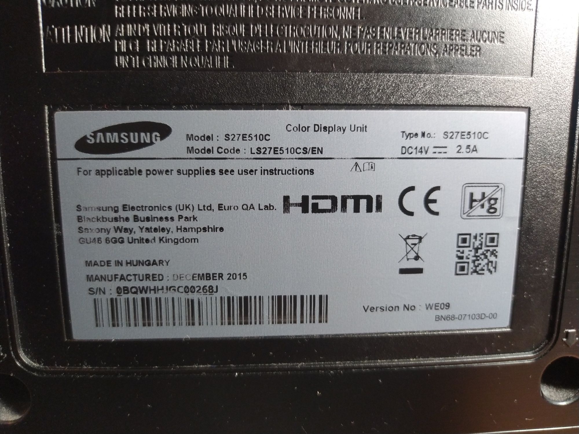 Monitor Samsung S27E510C używany zakrzywiony