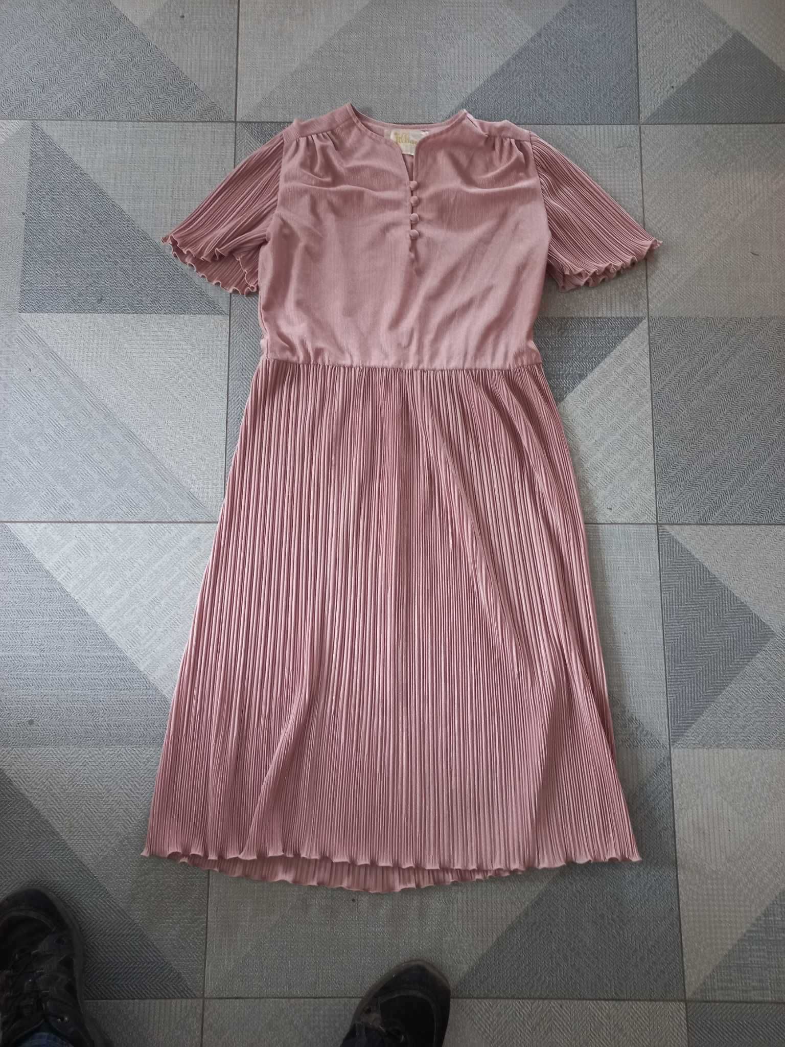 Sukienka na KOMUNIĘ retro vintage midi  pudrowy róż